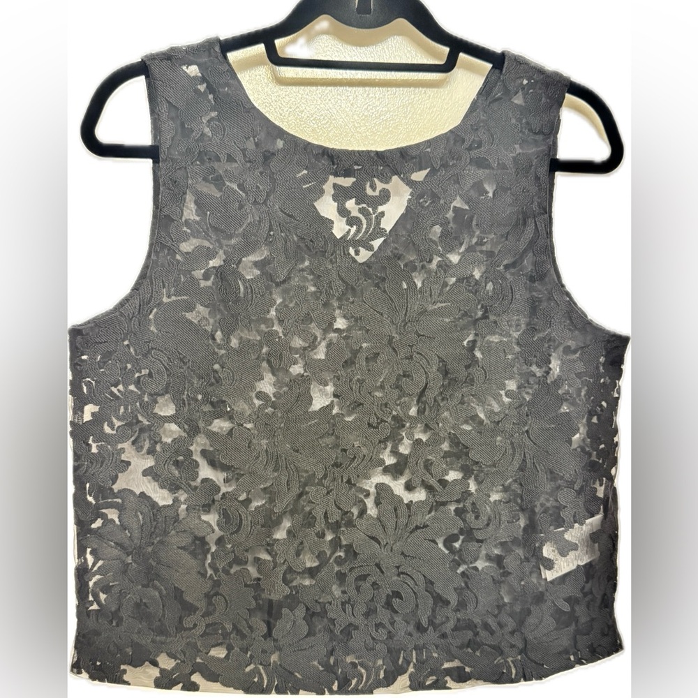 Banana Republic Black Lace Tank Top Sleeveless Floral Sheer Shell Small S - Picture 9 of 9